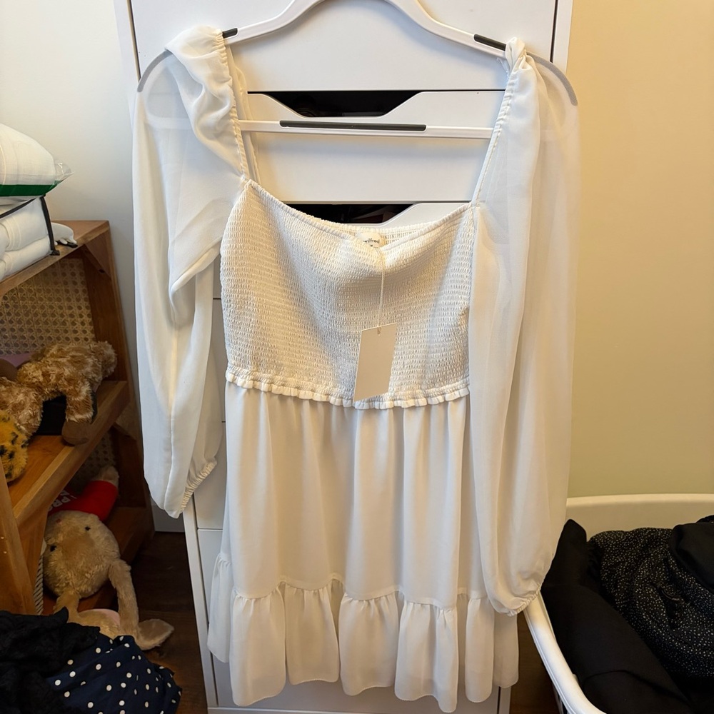 Wilfred White Smocked Peasant Tunic with Ruffle Hem